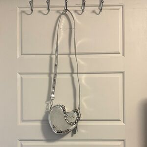 Silver Heart-Shaped Crossbody Bag